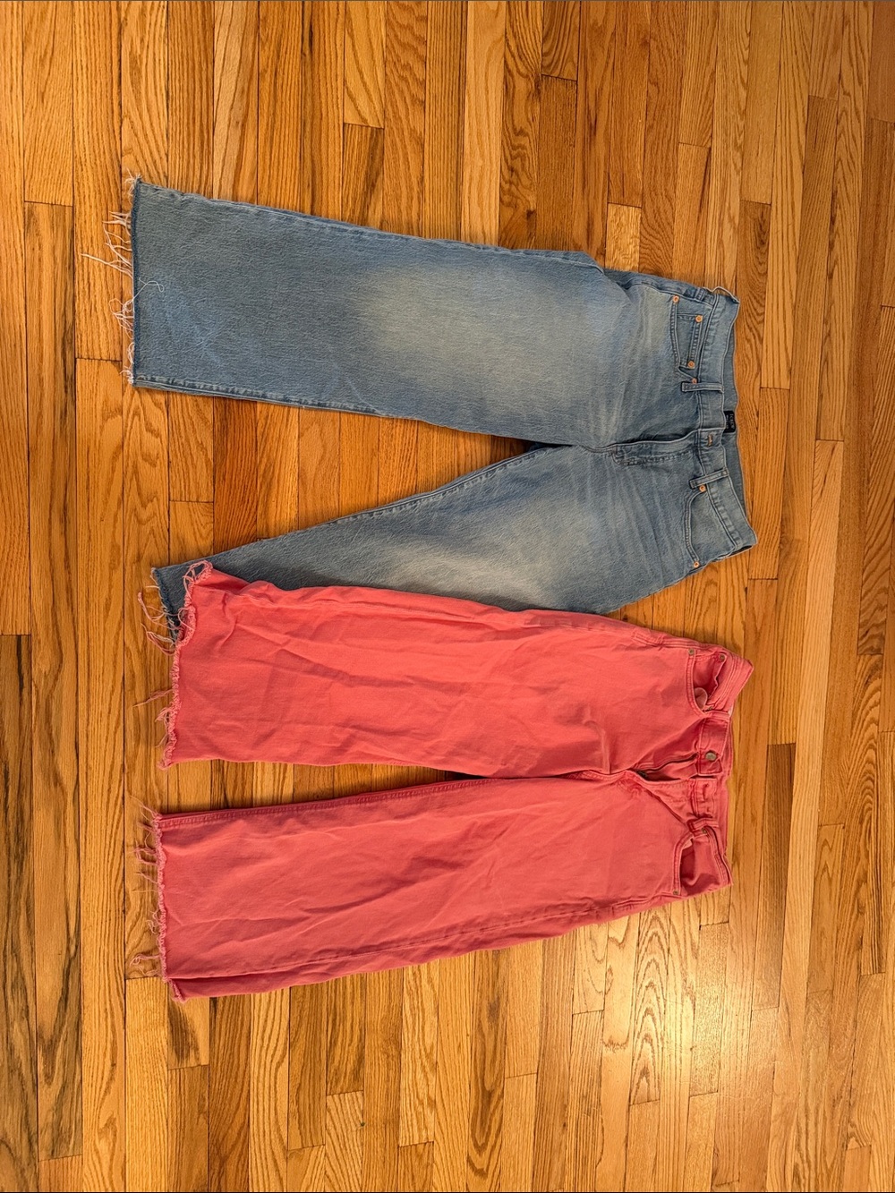 Wide Leg Cropped Jeans Duo — Light Blue and Pink (Gap and JCrew Factory)